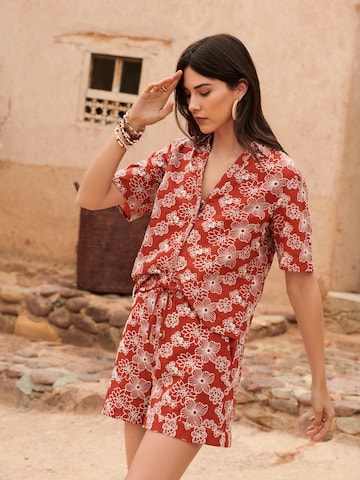 Chemisier love & roses en marron