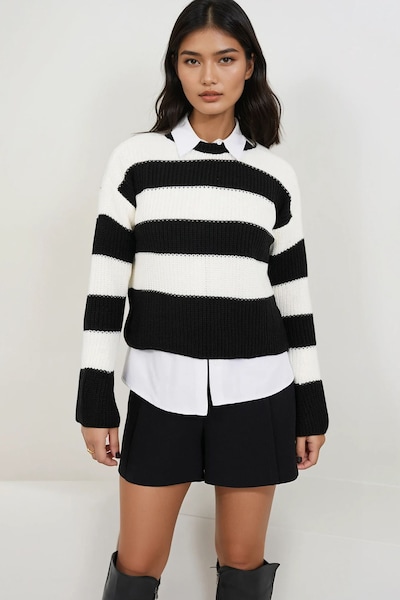 Trend Alaçatı Stili Sweater in XS-XL in Black / White, Item view