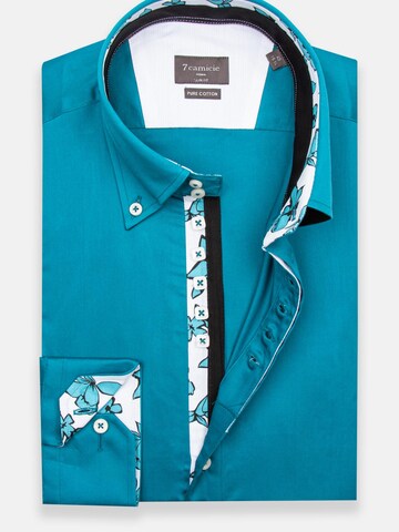 Slim fit Camicia business 'Roma Satin Man Shirt Green' di 7Camicie in verde