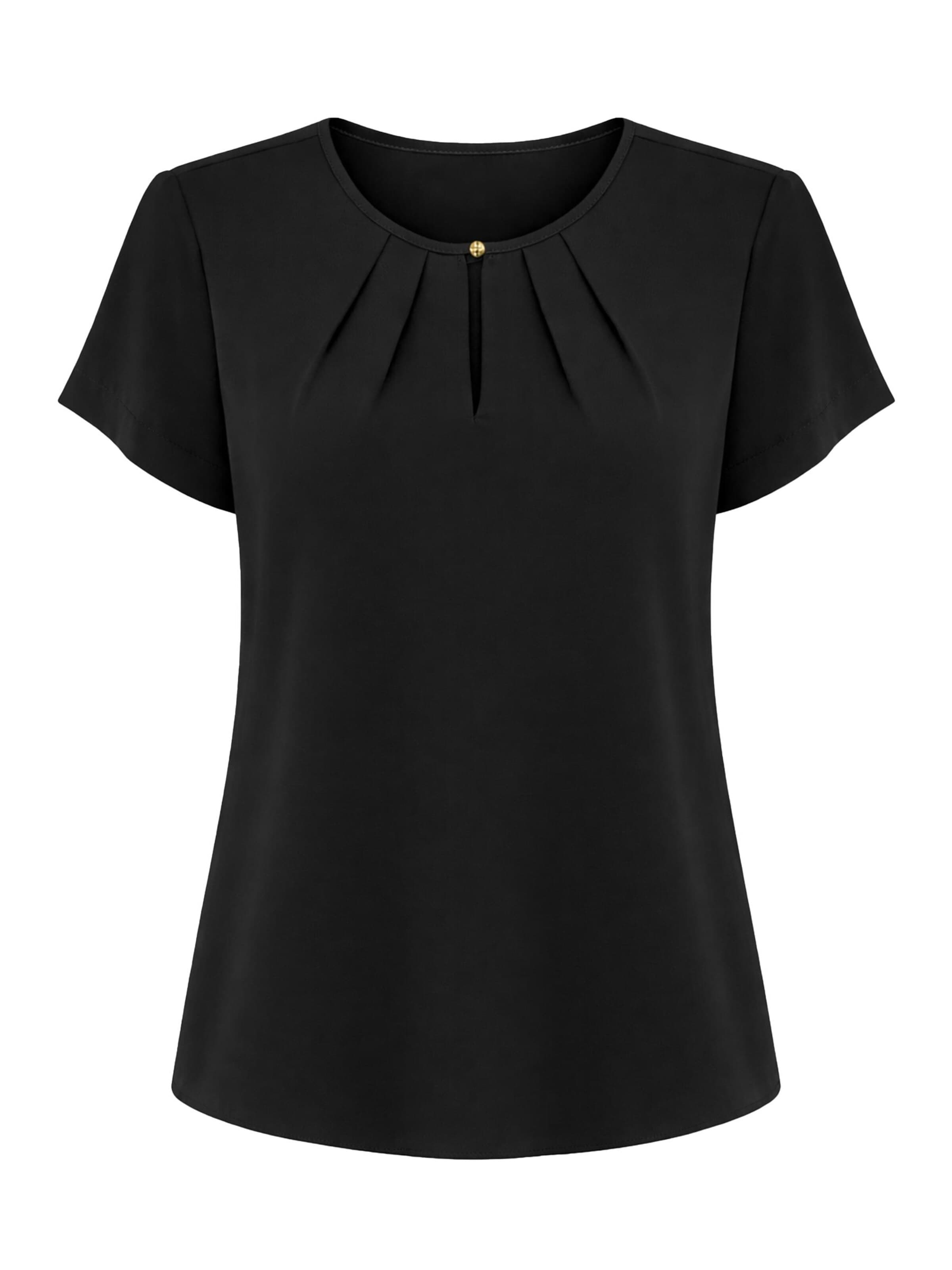 REGINA FASHION Blouse 'Short Sleeve Blouse with Pleated Neckline' in Zwart: voorkant