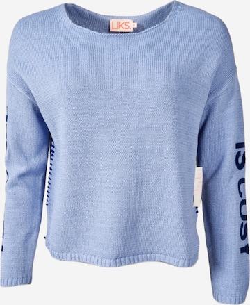 Pullover 'Strickpullover mit Flockschrift und Ziernaht' di LIKS. Munich in blu: frontale
