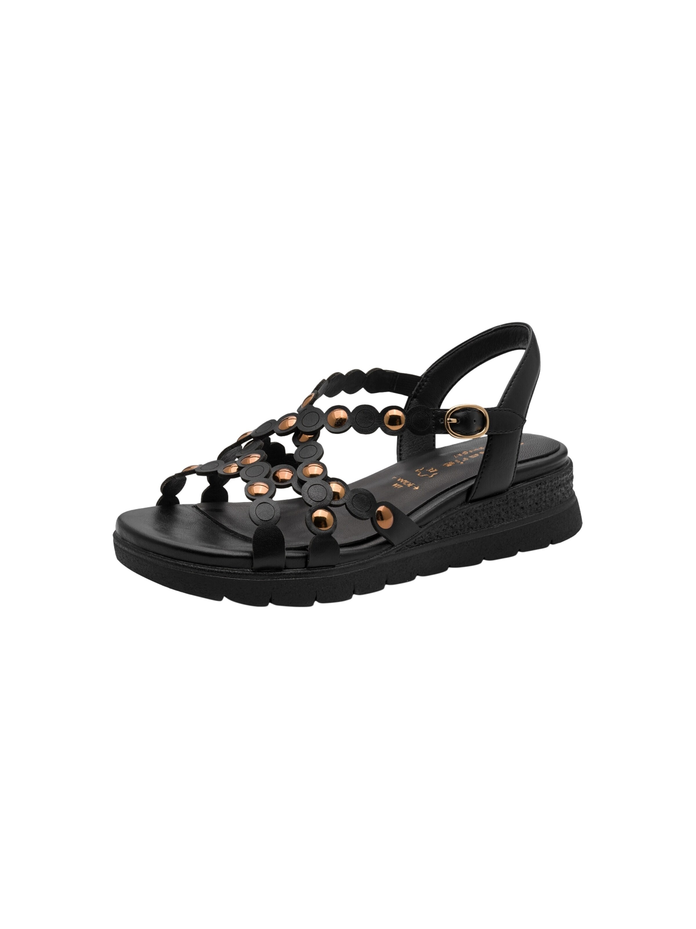 Sandales 'Bequeme Ledersandalen mit Keilabsatz' Tamaris en noir