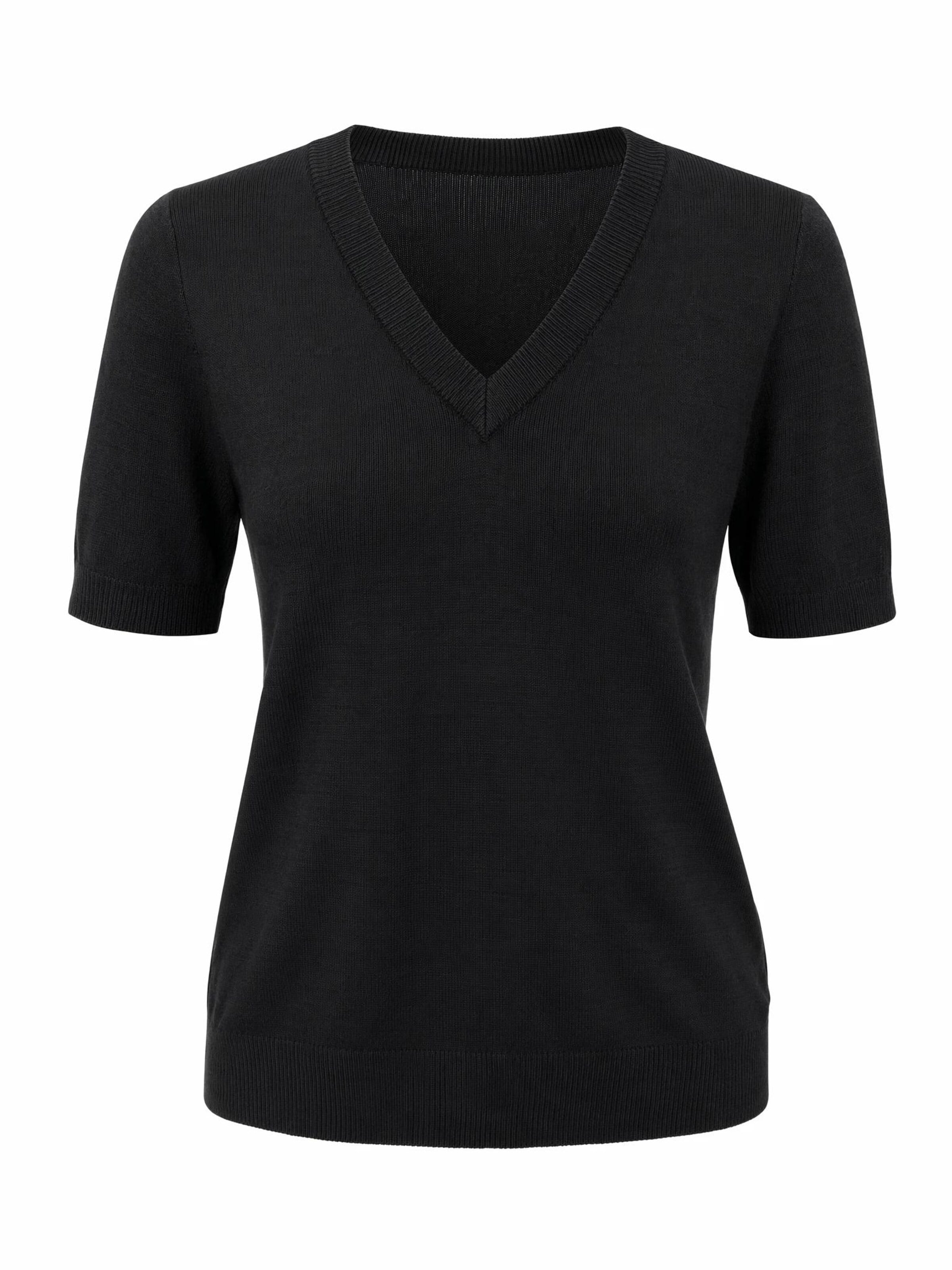 ARACH&CLOZ Sweater 'Kurzarmpullover Damen Pullover Wollmischung Kurzarm V Ausschnitt' in Black: front