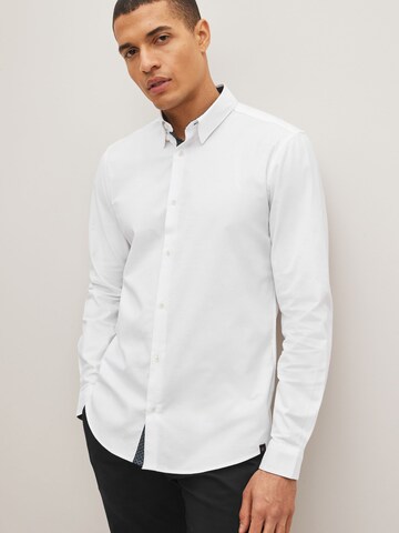 Next Slim fit Button Up Shirt in White: front