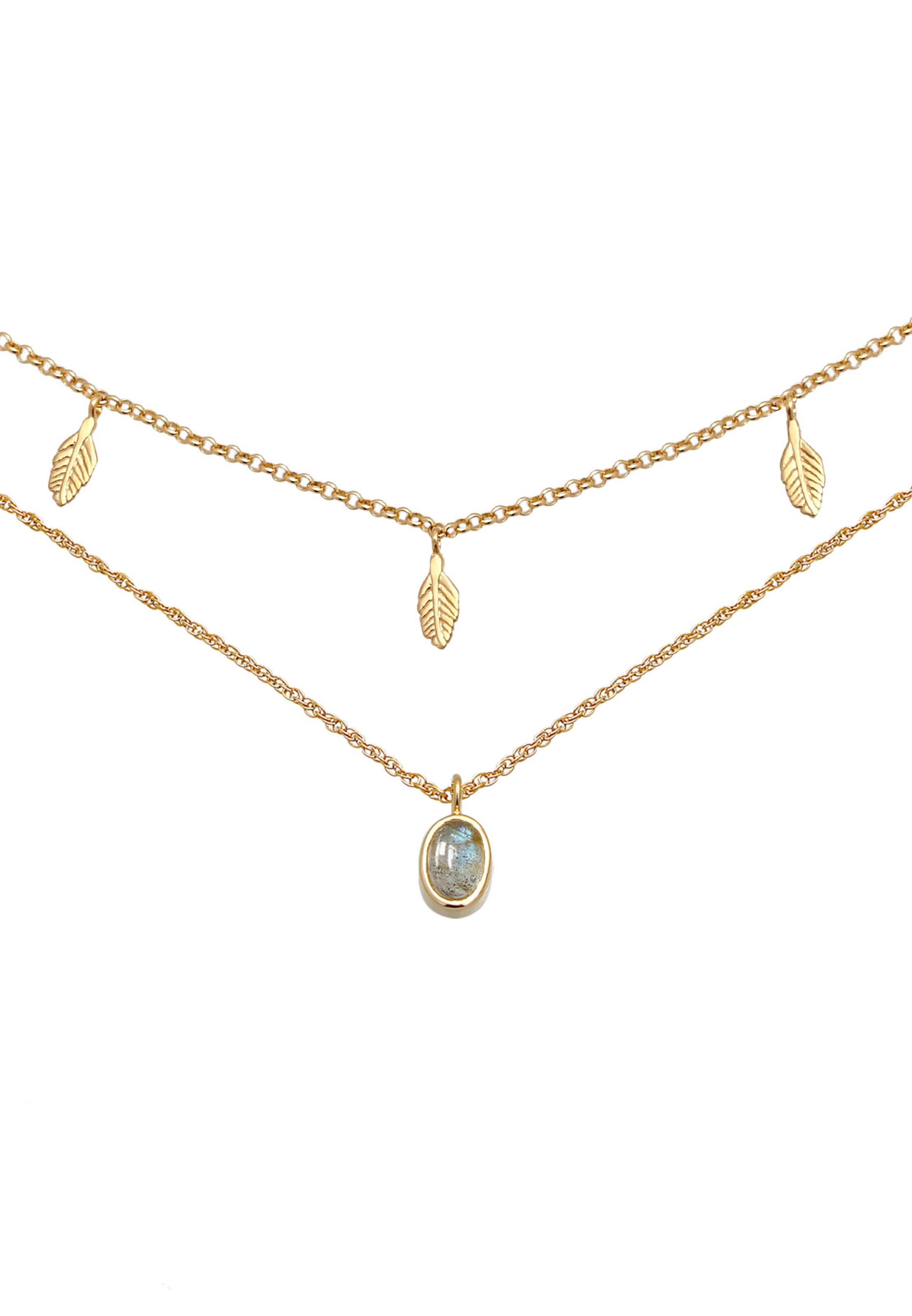 ELLI PREMIUM Halskette Boho, Feder, Layer in Gold