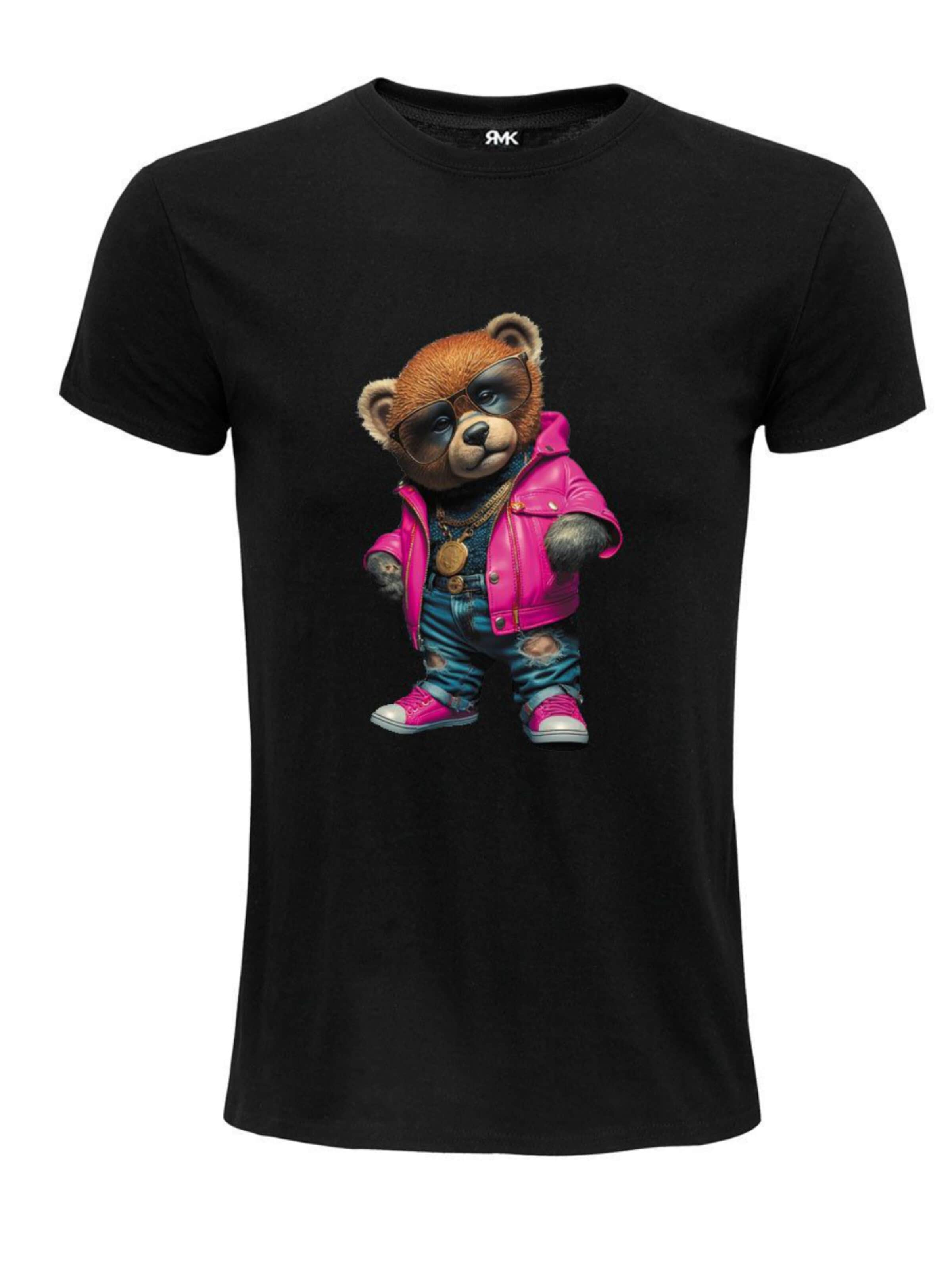 RMK Shirt 'Lederjacke Teddy Bär' in Black: front