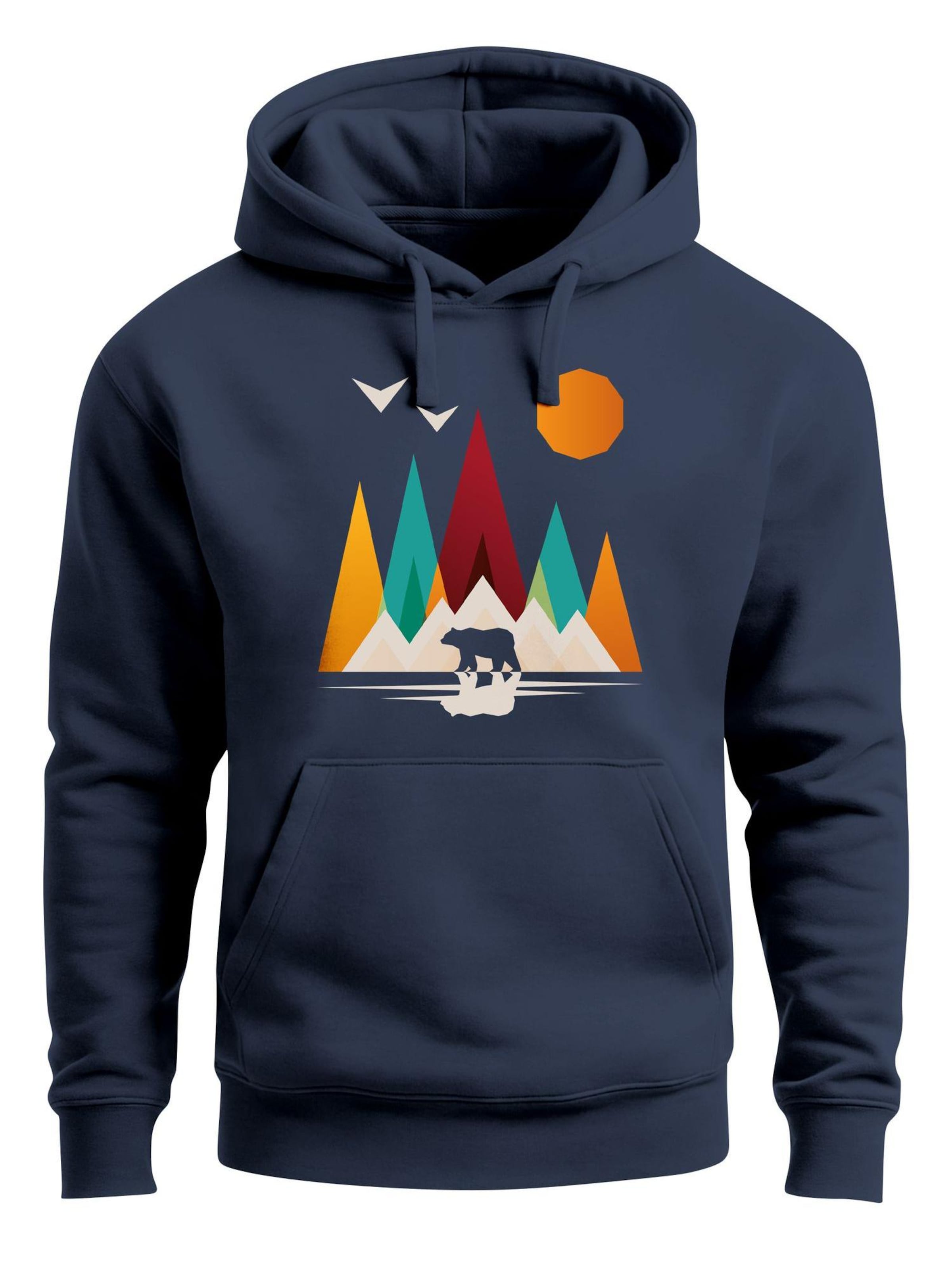 Neverless Sweatshirt 'Berg Bär Polygon' in Blue: front