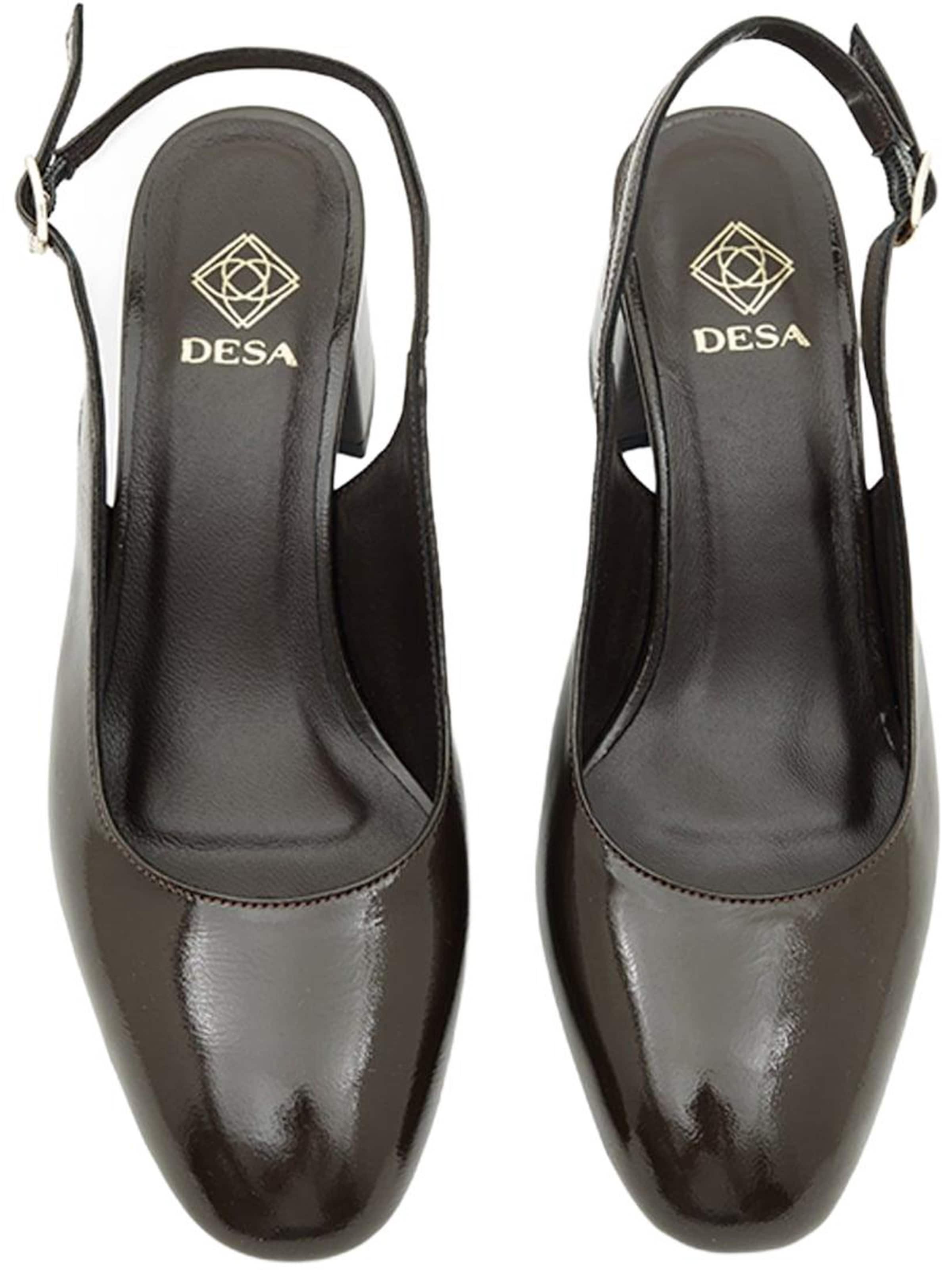 Desa - Zapatos destalonado 'DESA Damen-Slingback-Schuhe aus Lackleder mit Blockabsatz' en marrón