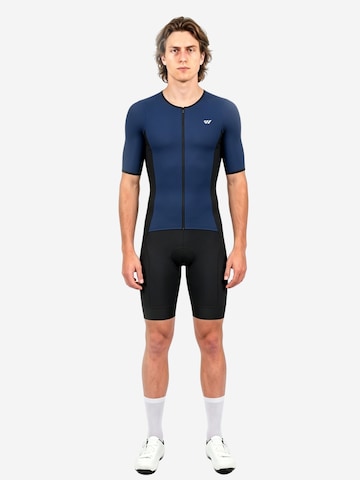WULIBIKE - Ropa deportiva 'Wulibike Triathlonanzug Herren Atmungsaktiv, Kurzarm, dunkelblau, Rückentaschen' en azul