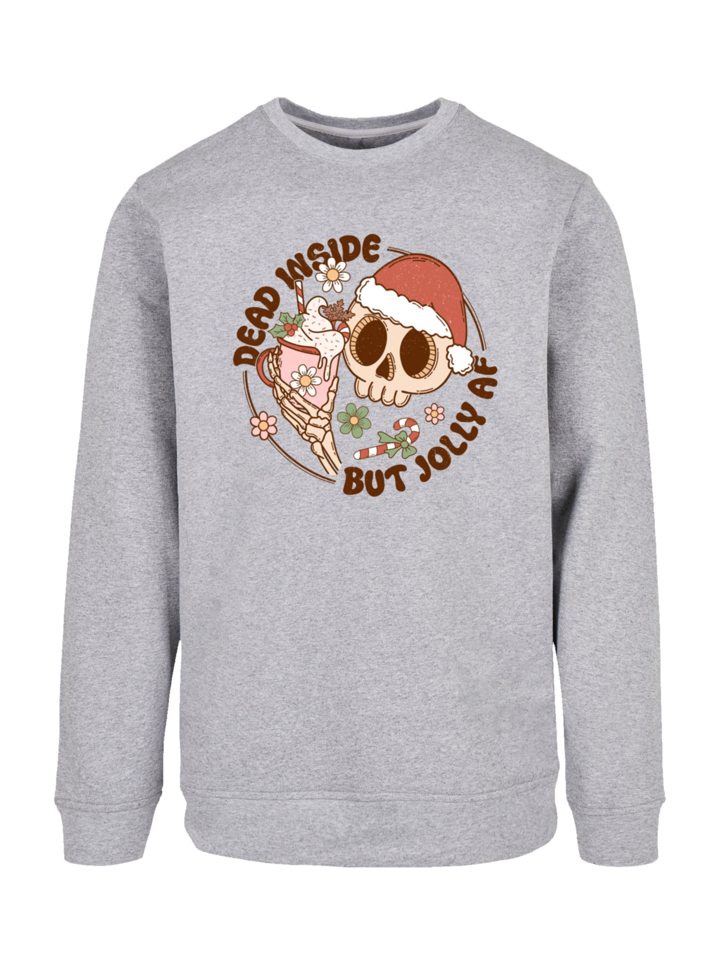 F4NT4STIC Sweatshirt 'Dead inside but jolly AF Christmas' in Grijs: voorkant