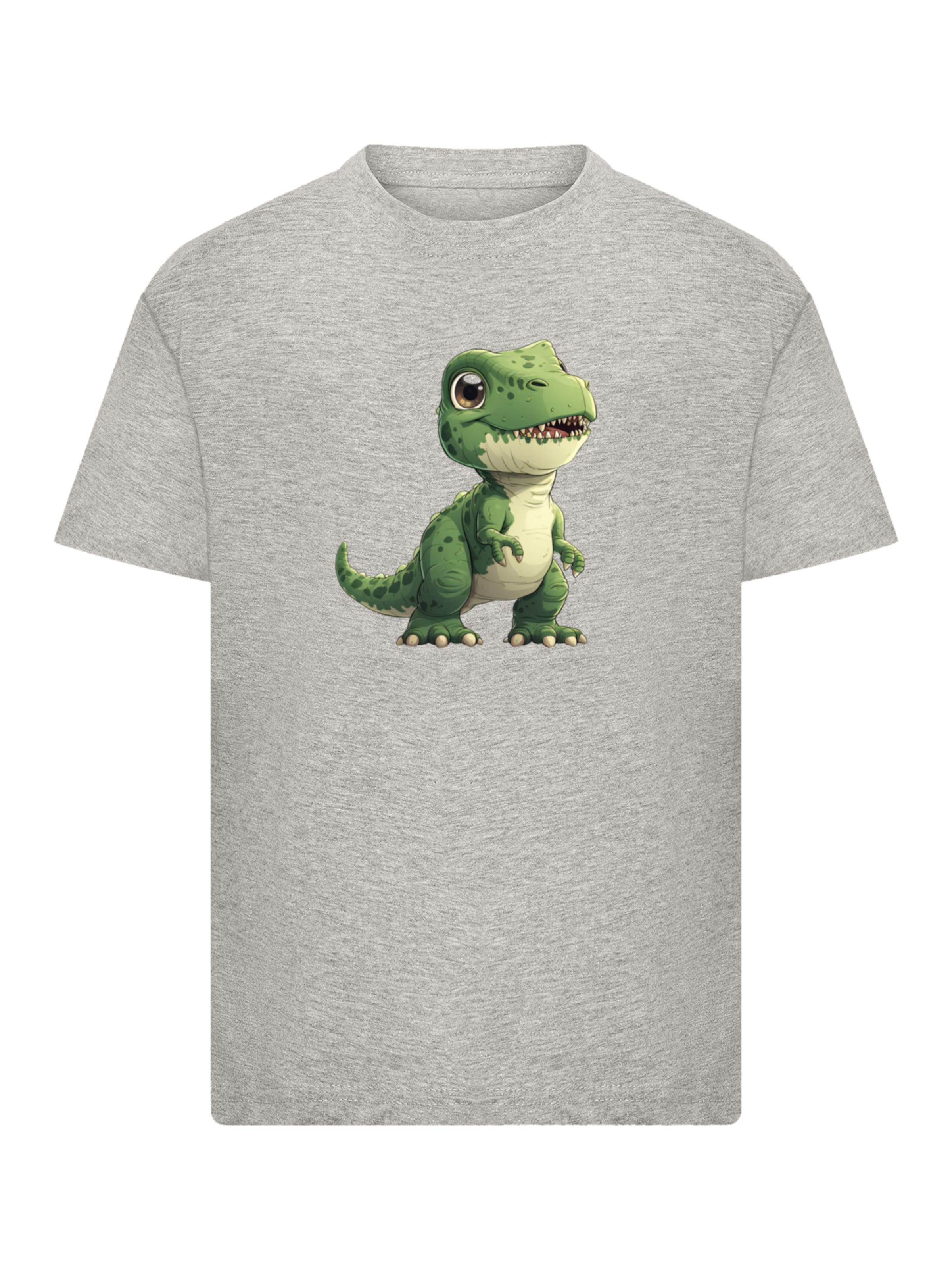 F4NT4STIC Shirt 'Süßer Grüner Dino' in Grey: front