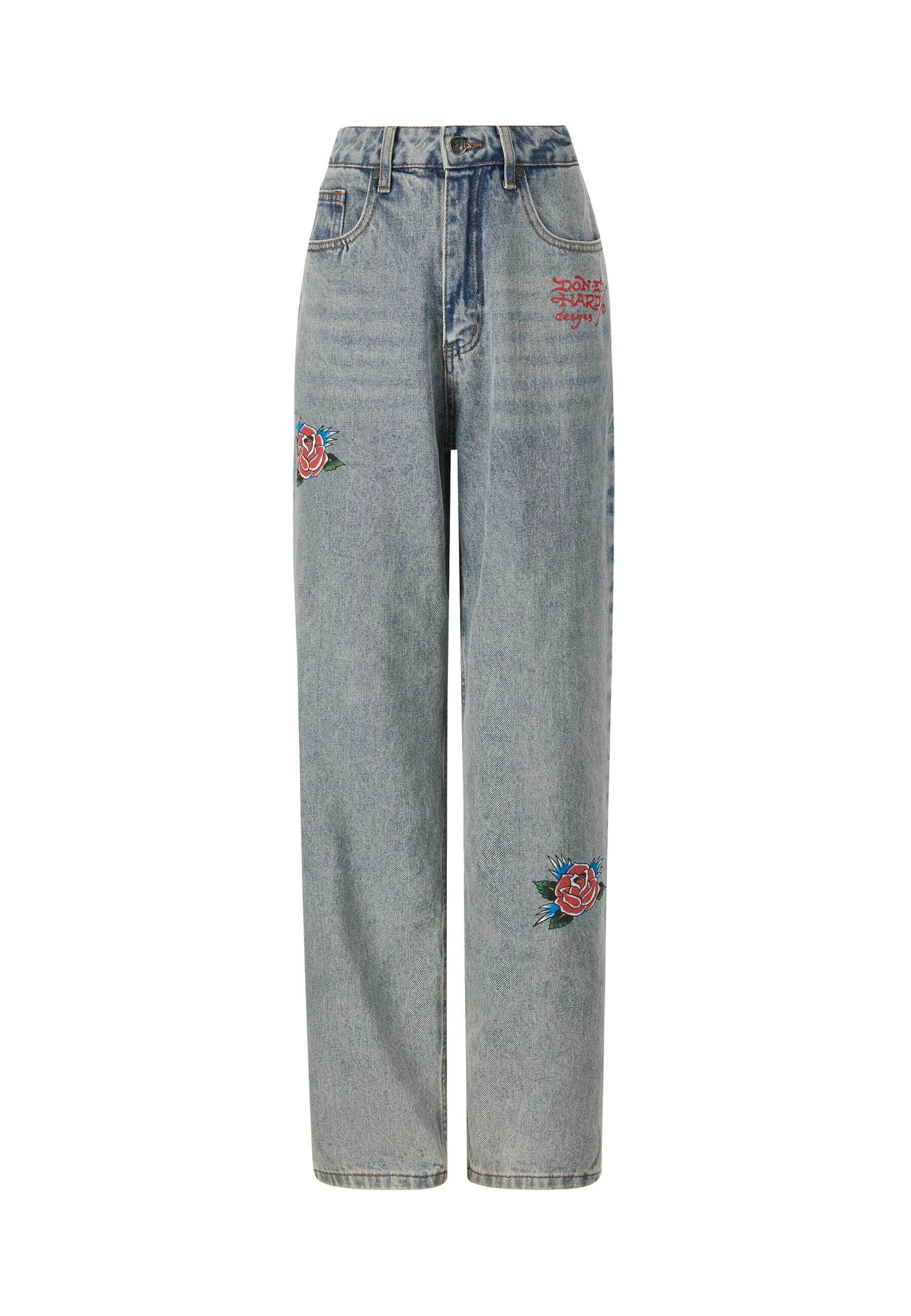 Loosefit Jean 'Blooming Death' Ed Hardy en bleu : devant