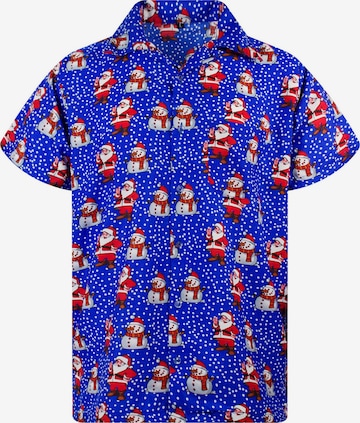 King Kameha Button Up Shirt 'Christmas Santa Likes' in Blue: front