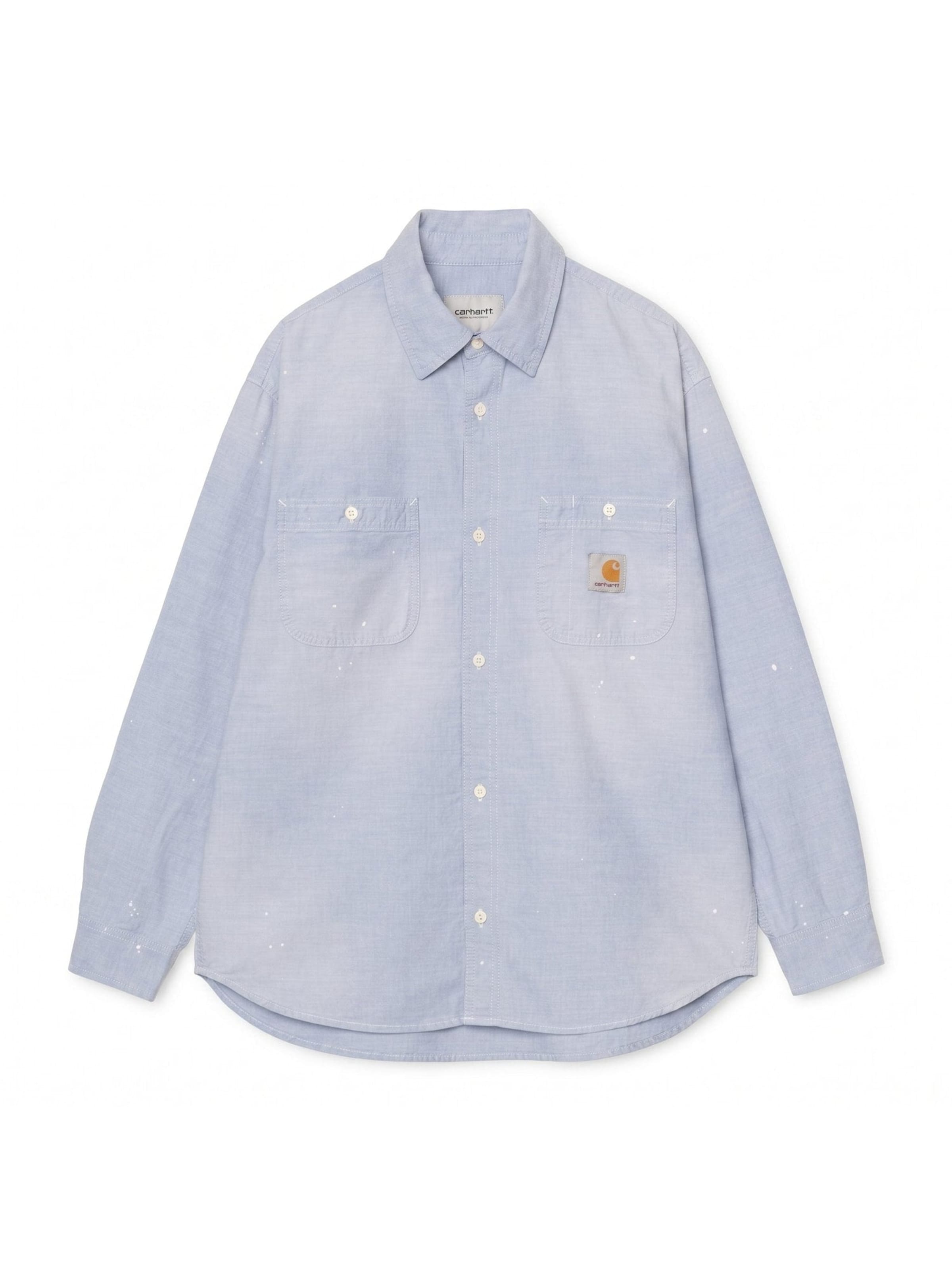 Carhartt WIP Chemise 'L/S PAINTER SHIRT BLUE WORN USED SPLATTER' en S en bleu, Vue avec produit