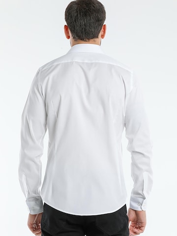 7Camicie Slim fit Zakelijk overhemd 'Firenze Essentials Poplin Stretch Man Shirt White' in Wit