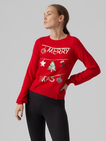 VERO MODA Pulover 'Merry Xmas' | rdeča barva