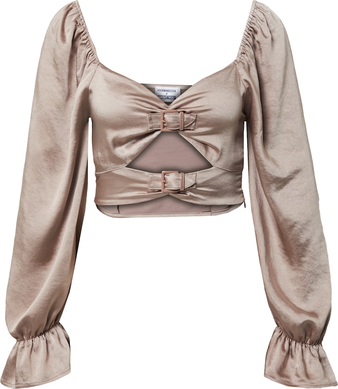 Hoermanseder x About You Bluse 'Charlie' (GRS) in Taupe