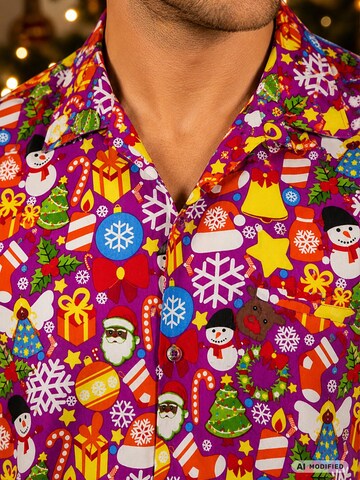 King Kameha Regular Fit Hemd 'Christmas Allover'‌‌‌‌‌ in Pink