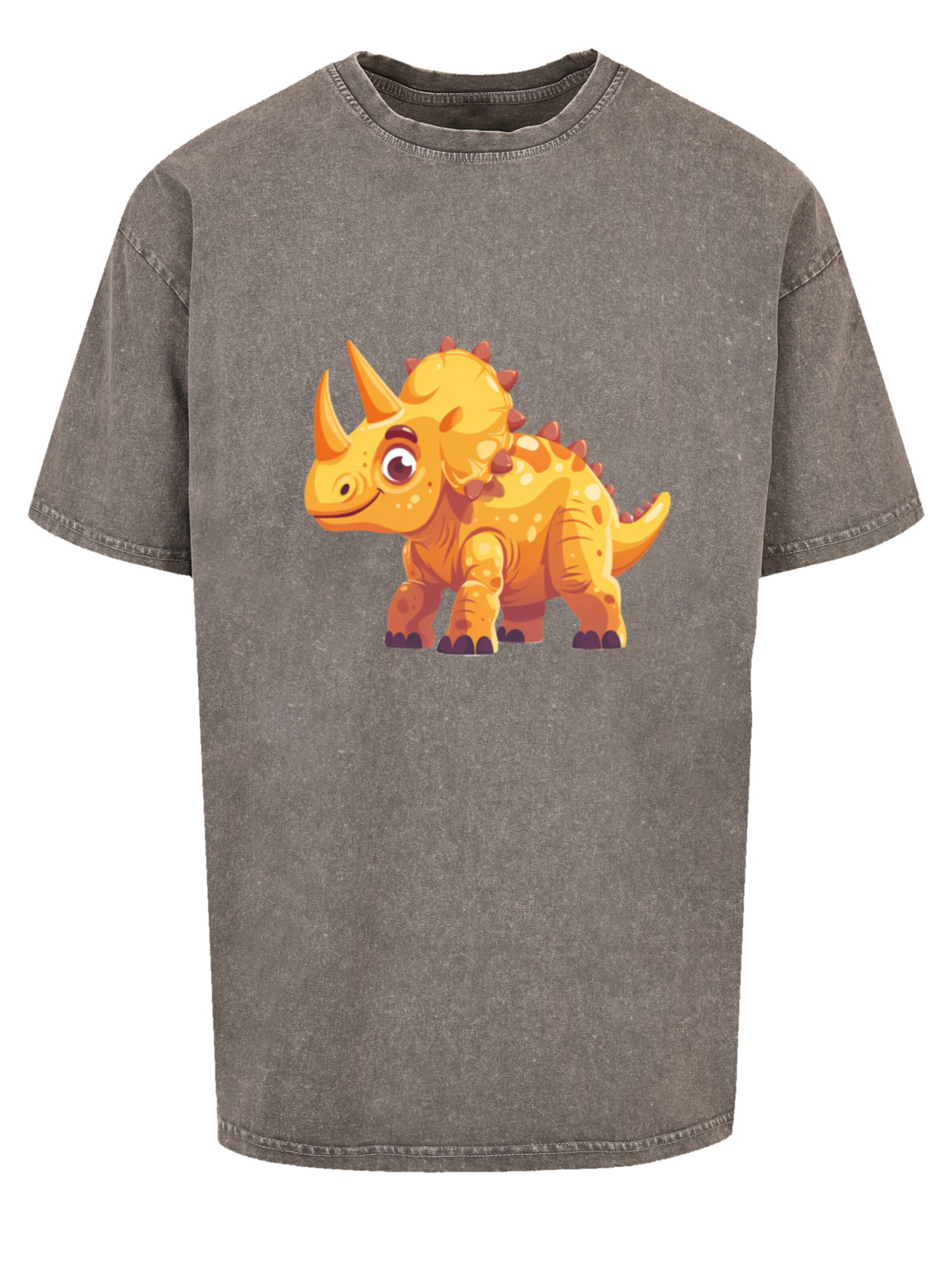 F4NT4STIC T-Shirt 'Süßer Triceratops Dinosaurier' in Grau: Vorderseite