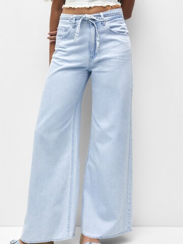 Pull&Bear Wide leg Jeans in Blauw: voorkant