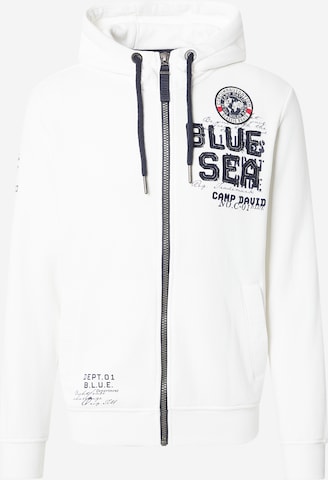 CAMP DAVID Zip-Up Hoodie in White: front