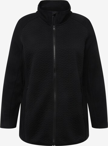 Ulla Popken Zip-Up Hoodie in Black: front