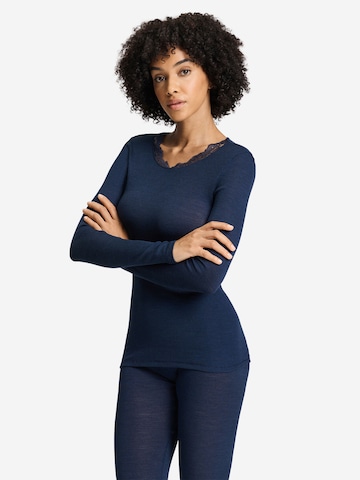 Hanro Shirt ' Woolen Lace ' in Blauw: voorkant