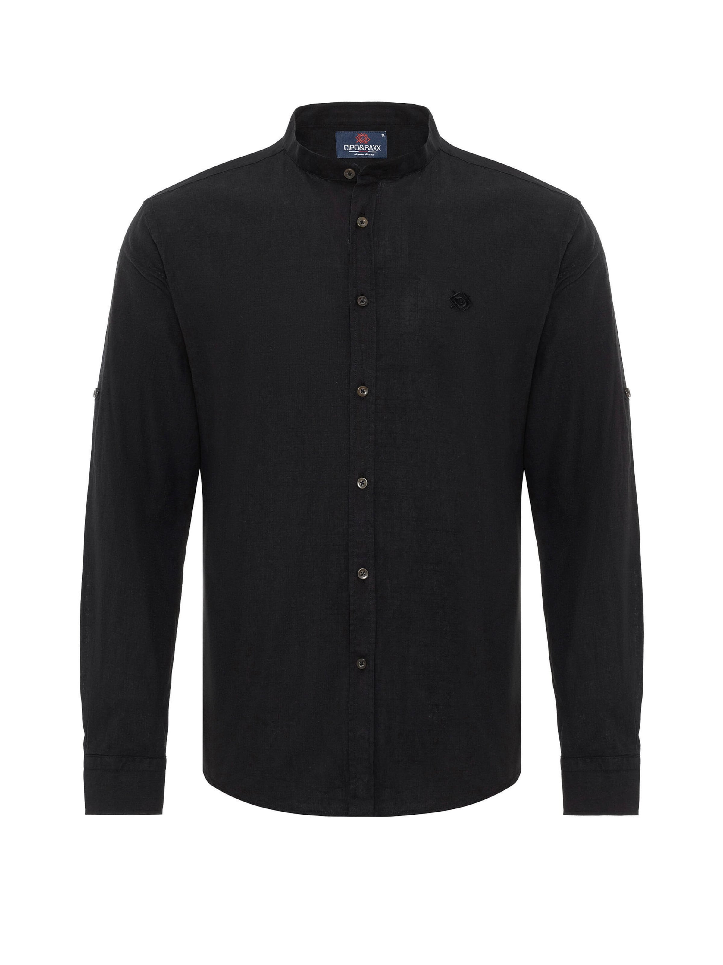 CIPO & BAXX Langarmhemd mit krempelbaren Ärmeln in schwarz, Produktansicht