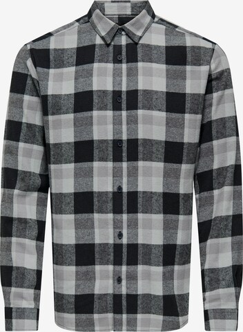 Only & Sons Slim fit Button Up Shirt in Black: front