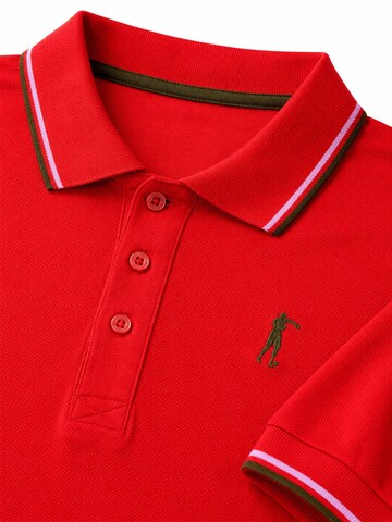 Boxeur des Rues - Camiseta 'Herren Poloshirt Regular Boxeur des Rues aus Piqué-Baumwolle, Rot, Weiß-olivgrüne Streifen' en rojo