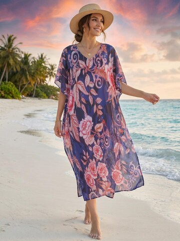 Lovolotti Summer Dress 'Women's Floral Print Summer Beach Dress with V-Neck and Short Sleeves' in Blue: front