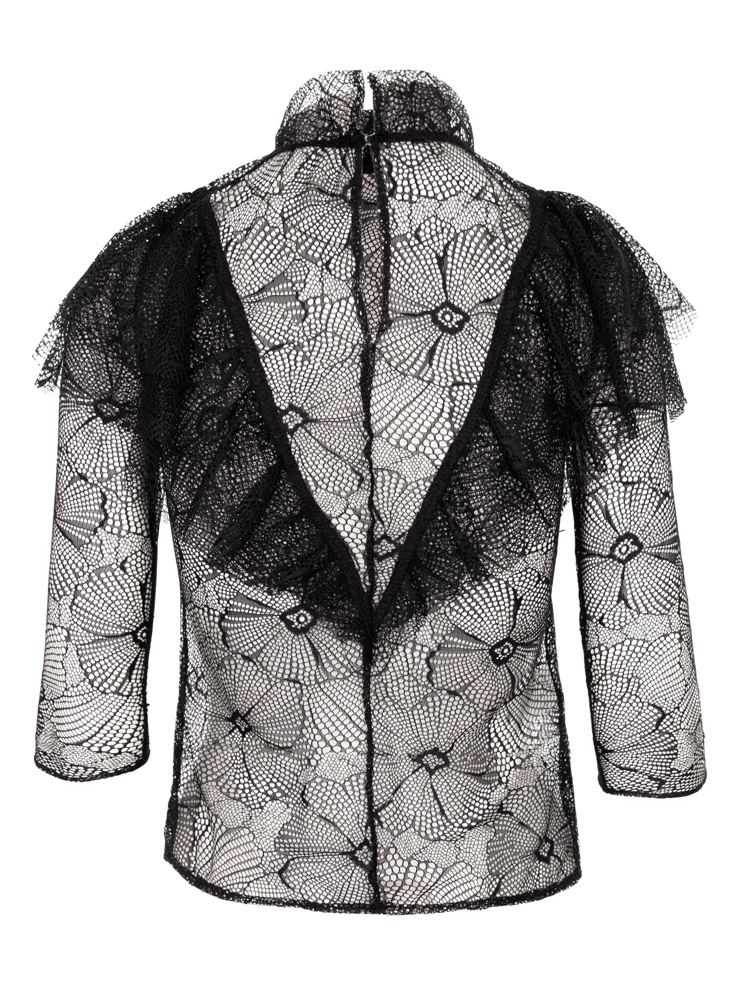 AVENUE N°29 - Blusa 'Sheer Floral Lace Ruffle Blouse' en negro