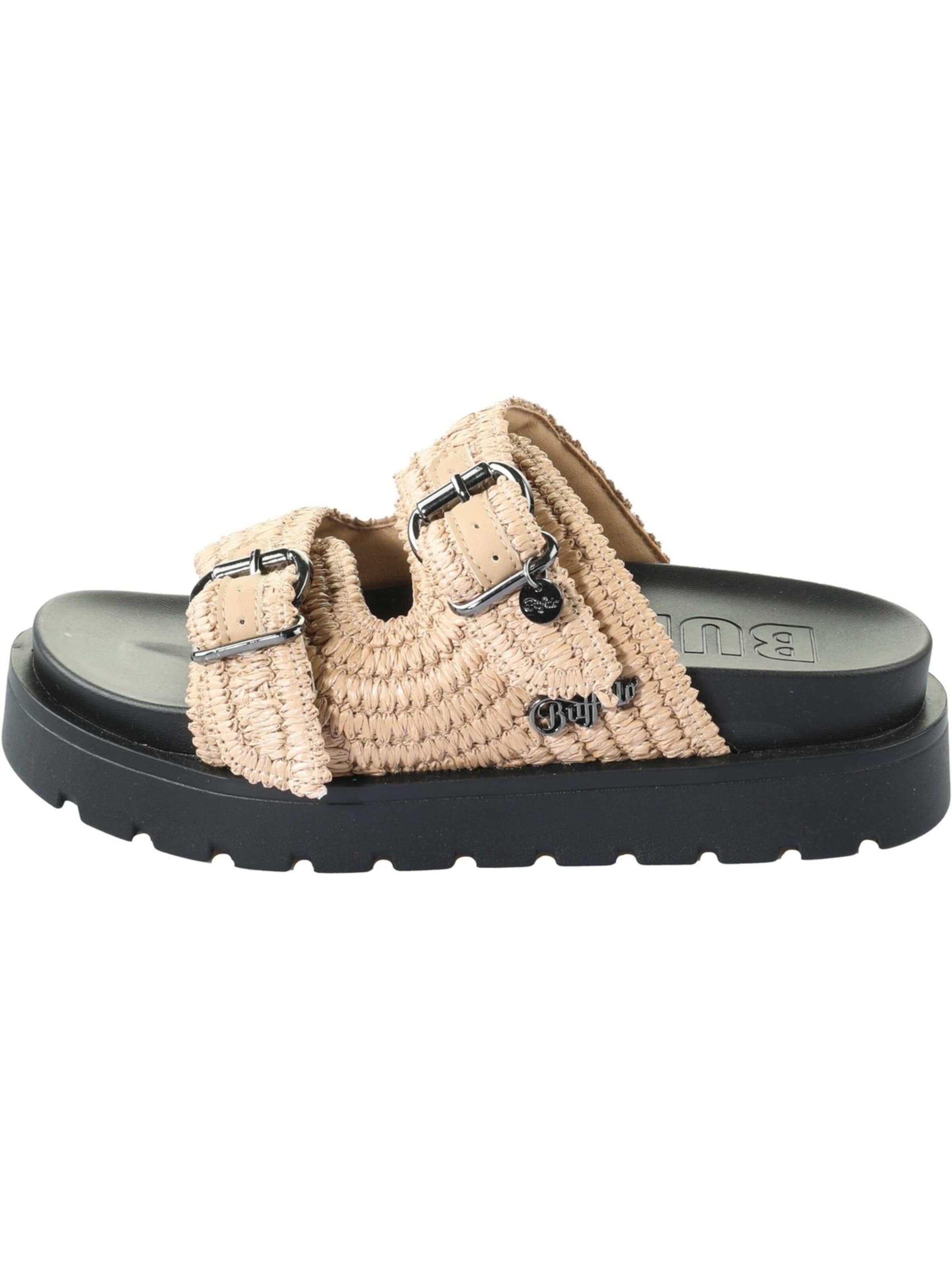 BUFFALO Mules 'Buffalo Raya Ari Bo - Cream / Schwarz Synthetik' in Beige: front