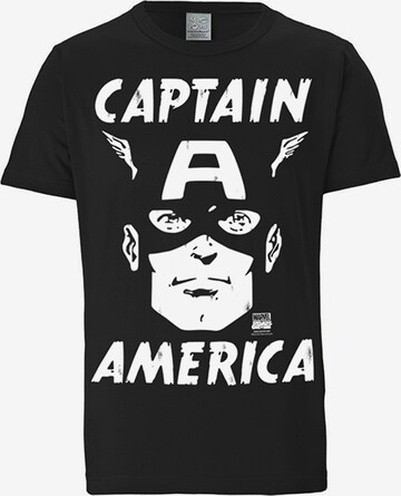 LOGOSHIRT Shirt 'Marvel Comics - Captain America' in Black: front