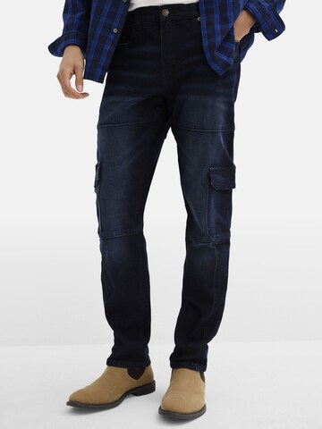 bonprix Slim fit Cargo Jeans in Blue: front