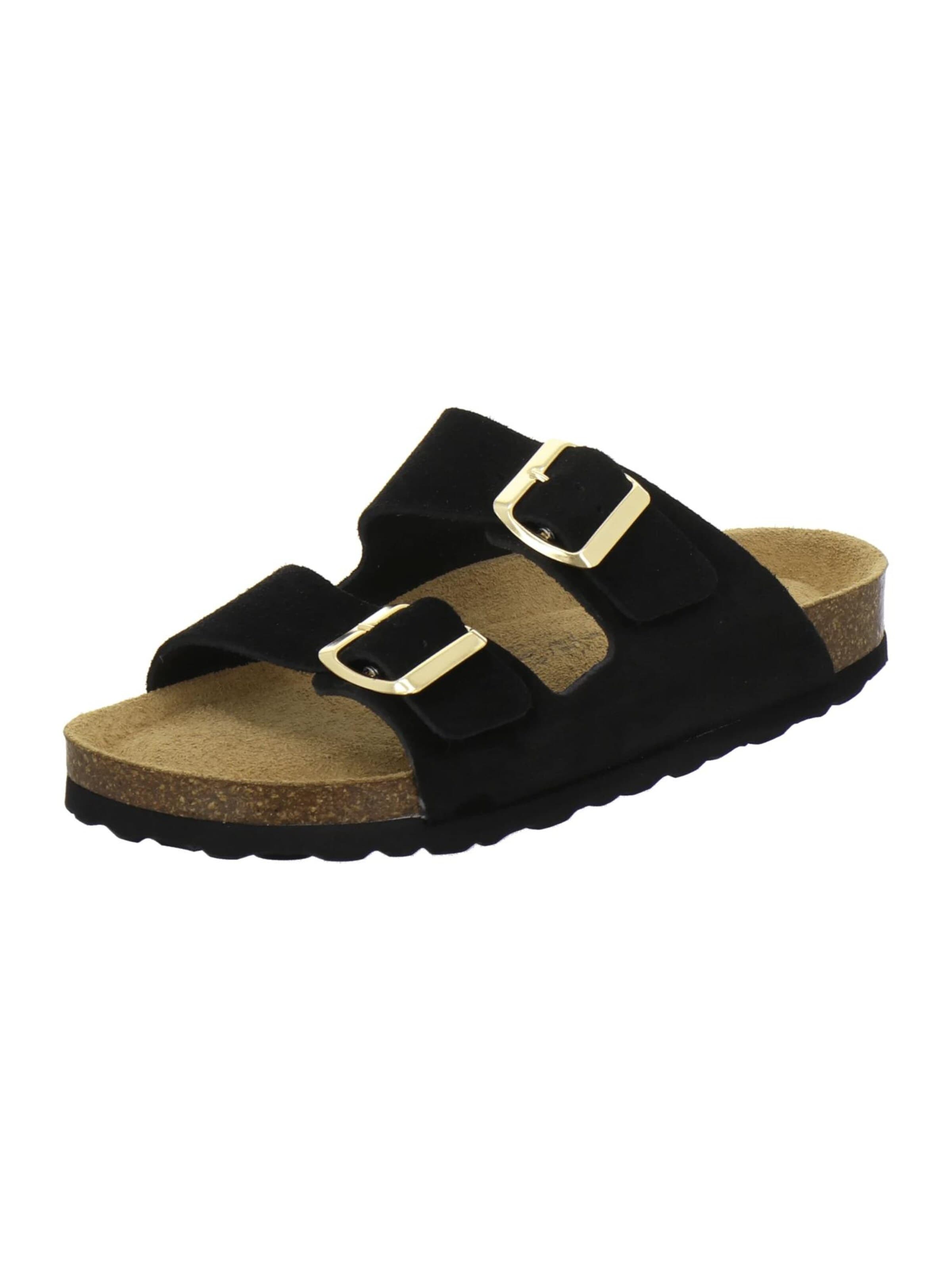AFS-Schuhe Mules 'Pantoletten Damen Zweischnaller schwarz Veloursleder' in Black: front