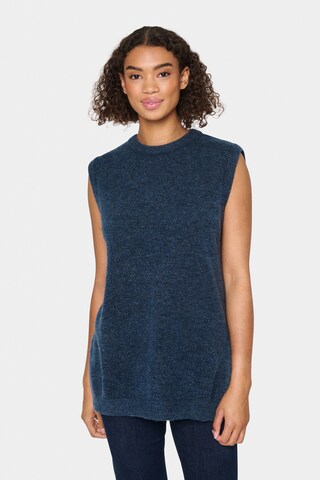 SAINT TROPEZ Gebreide bodywarmer 'Zanett' in Blauw: voorkant