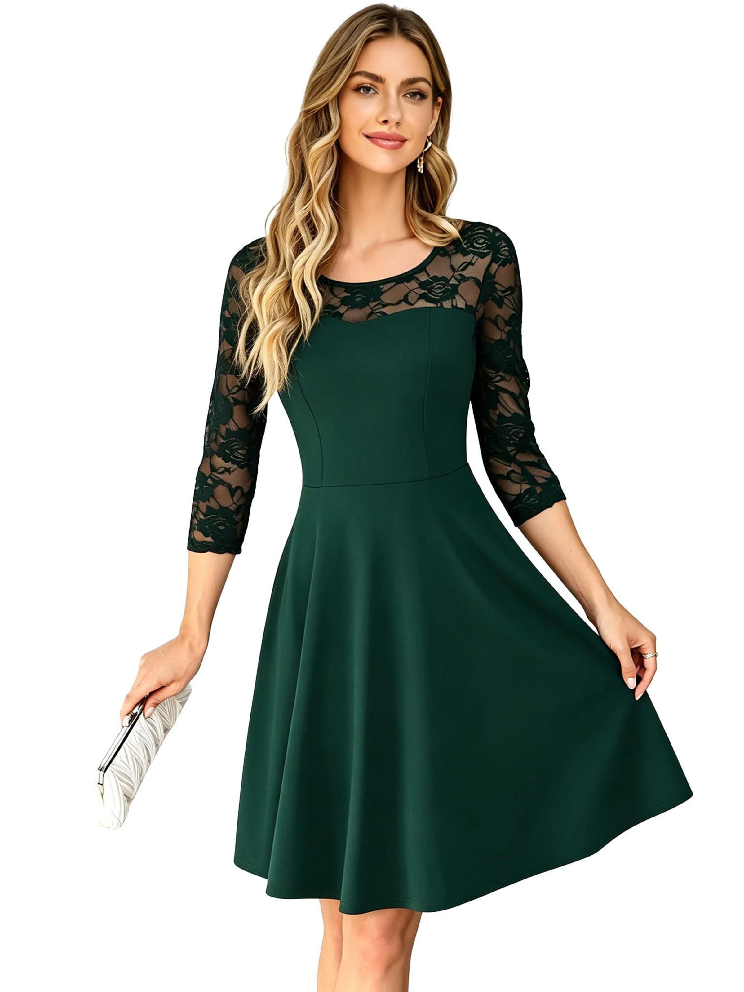 KoJooin Abendkleid 'Vintage-Brautjungfernkleid mit floraler Spitze, 2/3-Ärmeln und passendem Design'‌‌‌ in Grün: Vorderseite