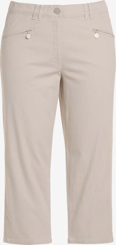 Ulla Popken Slimfit Broek 'Mony' in Beige: voorkant