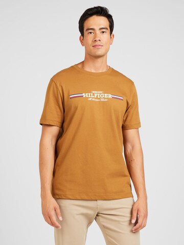 T-Shirt TOMMY HILFIGER en marron : devant