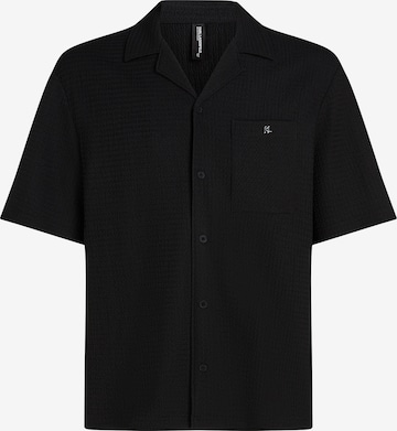 Karl LagerfeldComfort Fit Košulja ' Strukturiertes Strand-Shirt ' - crna boja: prednji dio
