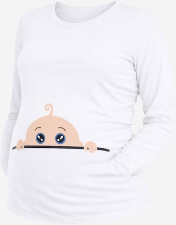 M.M.C. Shirt 'Neugieriges Baby Umstandslangarmshirt' in White: front