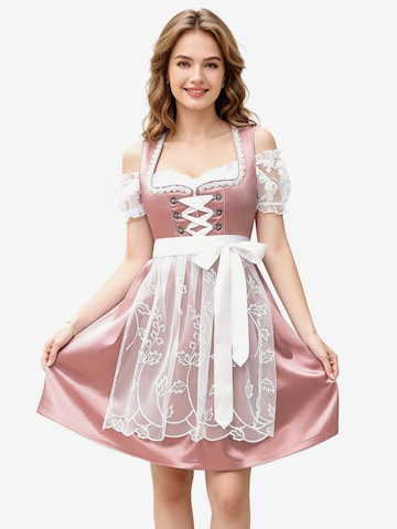 KoJooin Dirndl 'Damen 3-Teiliges Dirndl-Stil Set Mit Perlendetail, Spitzenbluse Und Schulterfreiem Design' w kolorze różowy: przód