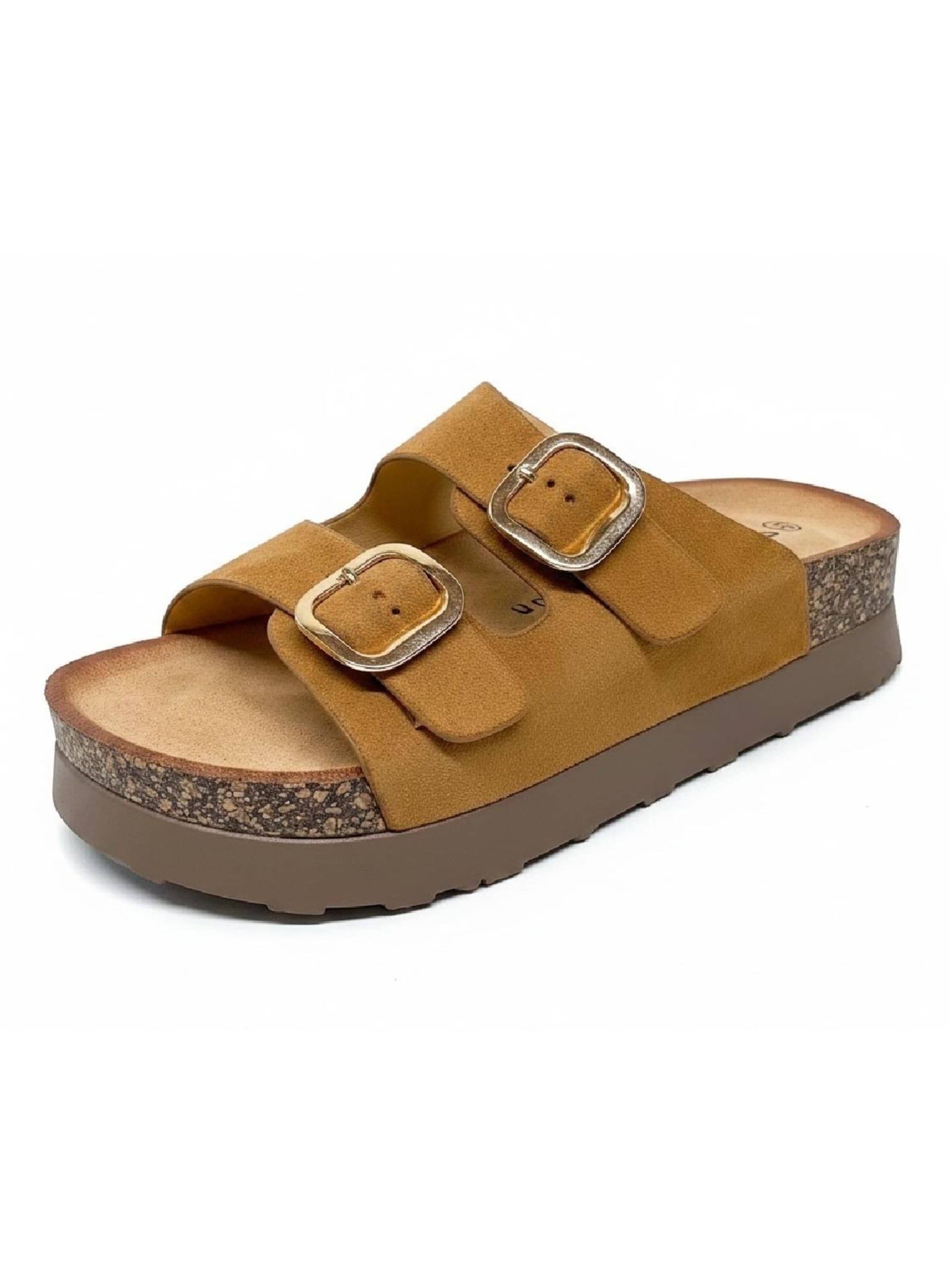 Pogolino Pantolette 'Damen Sandalen Pantoletten Plateau Animal Print TPW4'‌‌‌‌‌‌‌‌ in Beige: Vorderseite