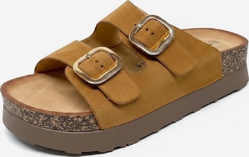 Pogolino Mules 'Damen Sandalen Pantoletten Plateau Animal Print TPW4' in Beige: front