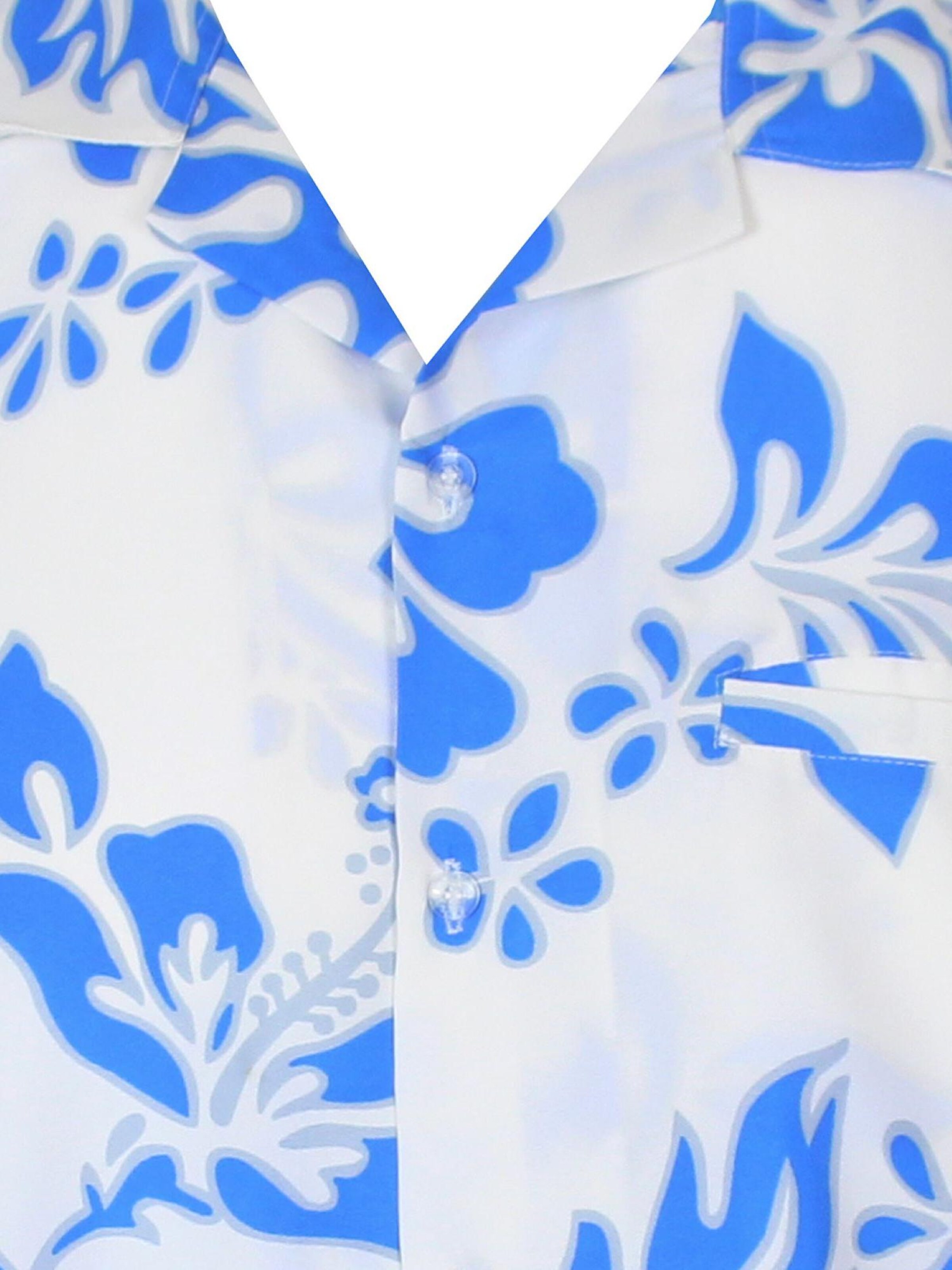 King Kameha Shirt 'Hibiscus White Line'‌‌ in Blau