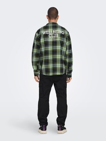 Only & Sons Comfort fit Button Up Shirt 'Yox Life' in Green