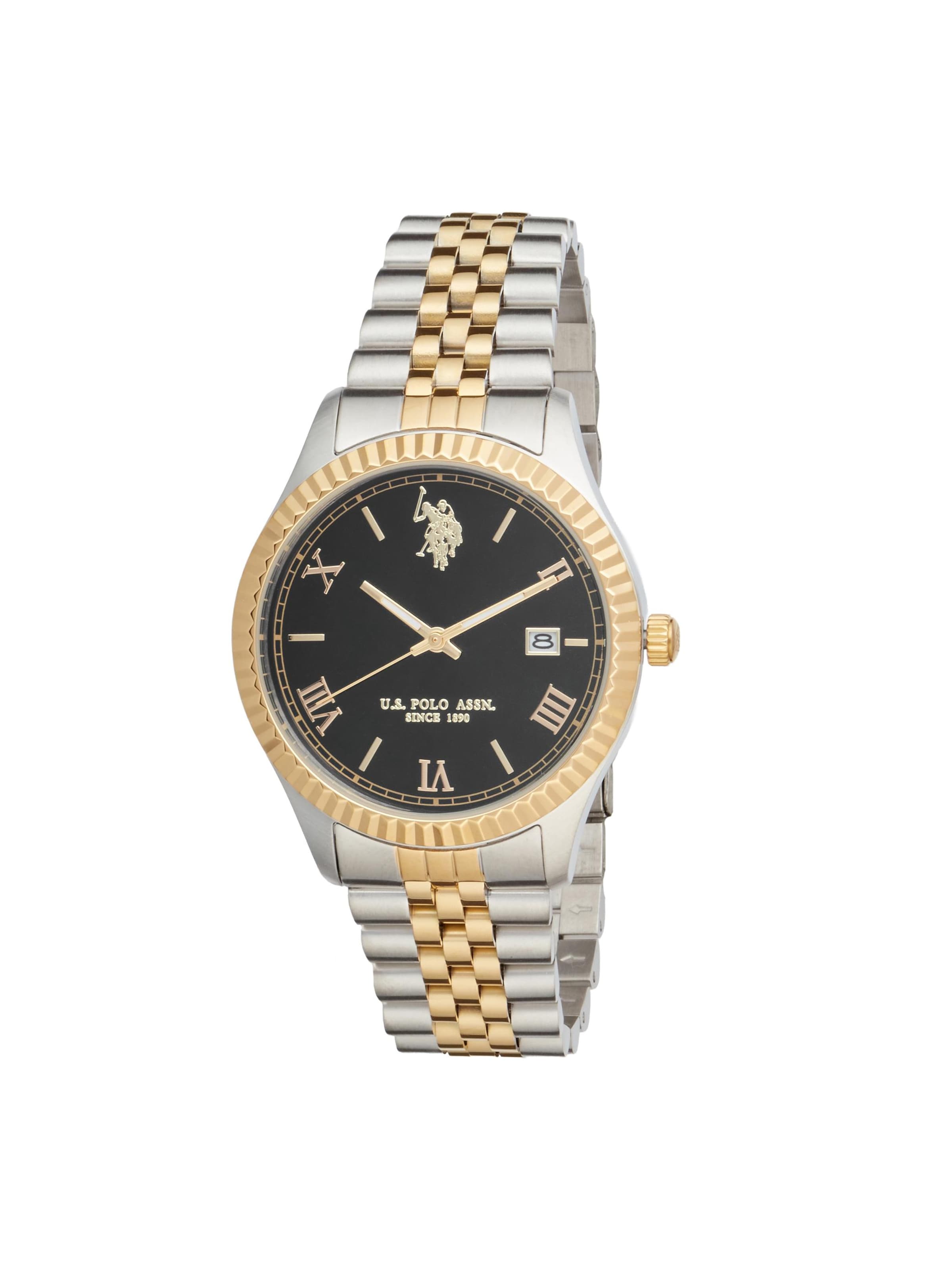 U.S. POLO ASSN. Analoog horloge 'Brandon Steel' in Zwart: voorkant