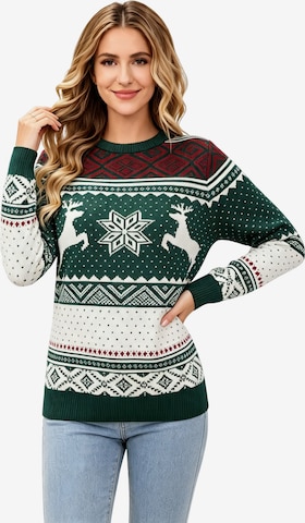 KoJooin Svetr 'Weihnachtspullover für Damen Langarm Pullover mit Rundhalsausschnitt' – zelená: přední strana