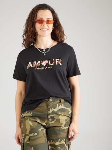 Tricou 'CARBOOSTERY' de la ONLY Carmakoma pe negru: față